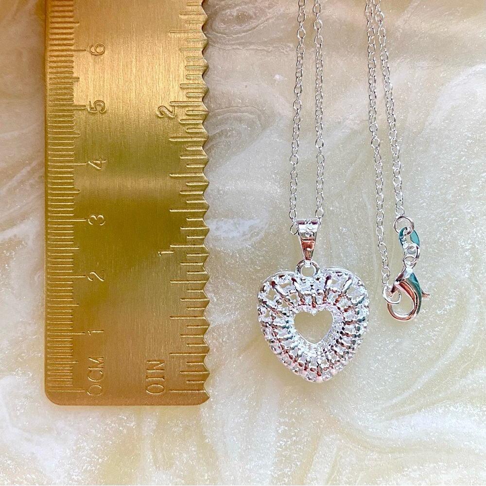 Silver Heart Pendant Necklace - Sparkling Cutout Design